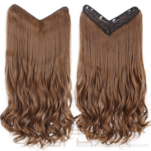 Aisi Hair High Temperature Fiber 4 Clips Synthetic Clip In Hair Extensions Long Wavy Brown Clip In Hairpieces for Women